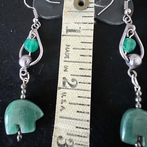 Sterling silver earrings with jade bear accent design - Picture 6 of 6